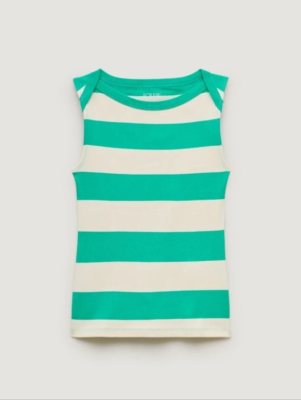 J. Crew (Sz L) Green & Cream Striped Cotton Sleeveless Perfect Fit Top (NEW-NWT)